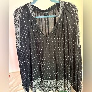Lucky Brand Paisley Tie Neck Blouse XL